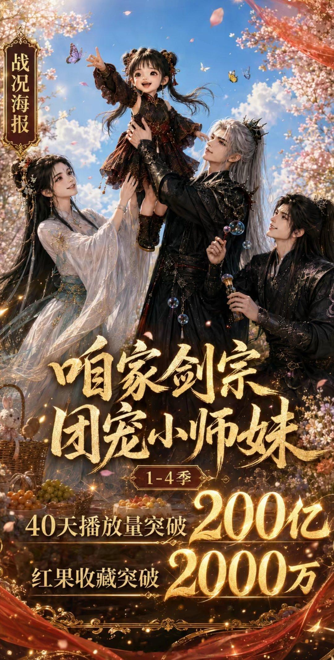 《咱家剑宗团宠小师妹》1-4季40天播放量破200亿红果收藏破2000万真的很强