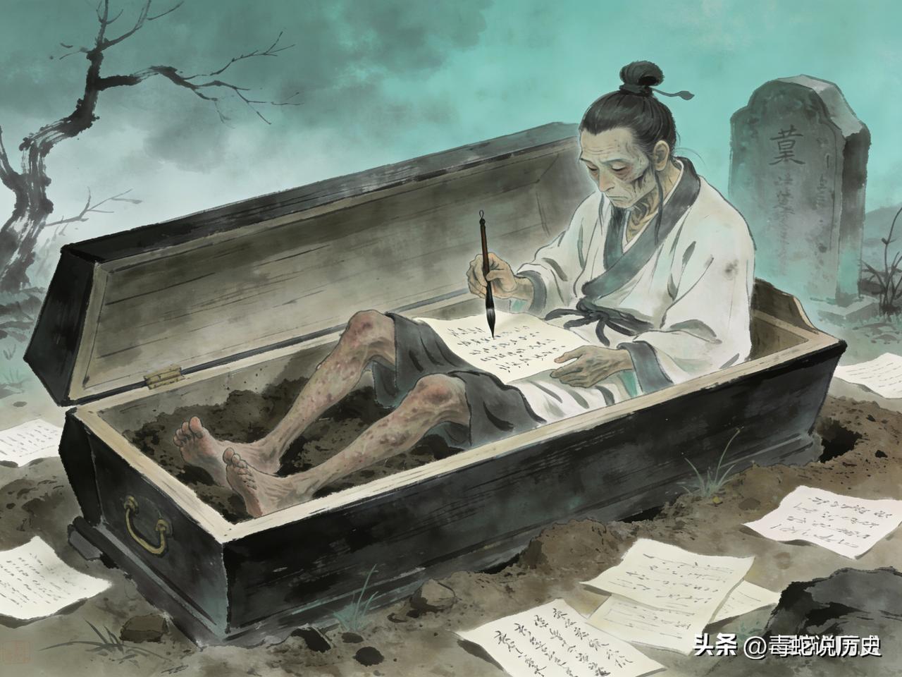 孙思邈有个徒弟，手脚残缺，面目全非，他给自己挖了个墓，每天躺在棺材里写诗，结果成