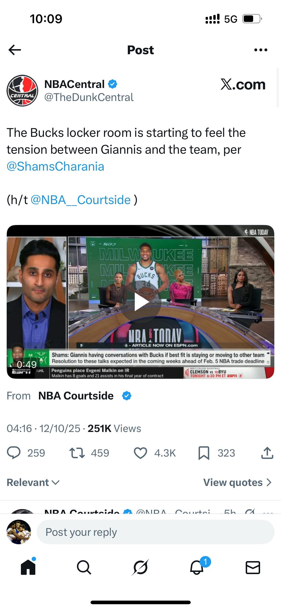 Shams：密尔沃基雄鹿队的更衣室开始感受到扬尼斯与球队之间的紧张气氛 