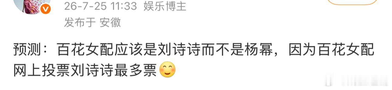 刘诗诗粉丝预测百花女配 