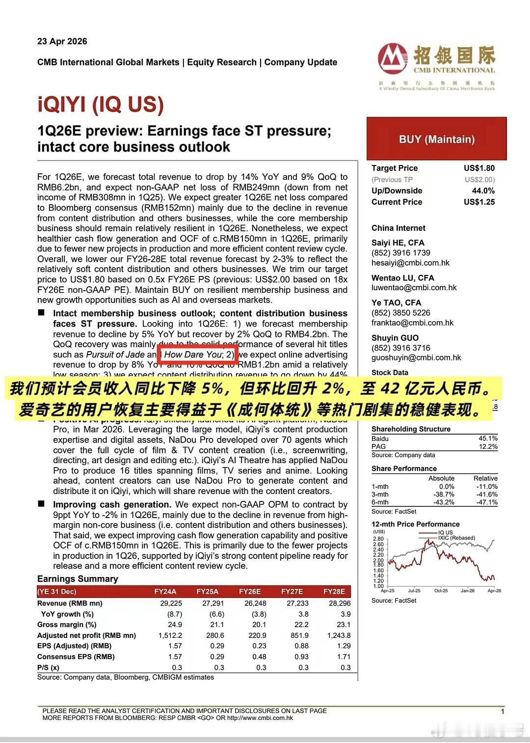 丞磊 丞磊的粉丝还是太谦虚了，这都不吹“我们预计会员收入同比下降5%，但环比回升