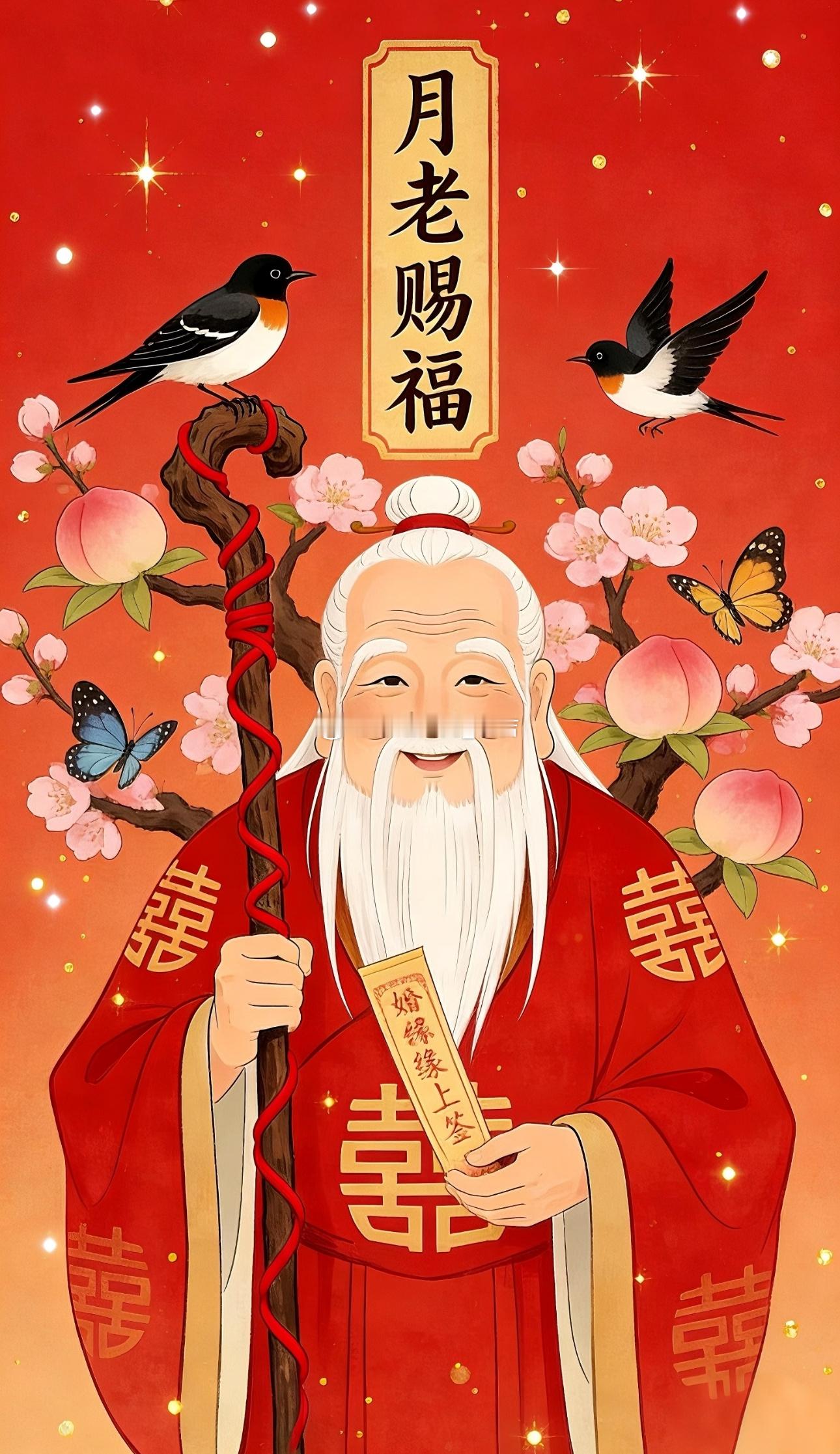 拜月老求婚姻幸福，未婚者能够尽快找到自己的好姻缘，已婚者则可以增进夫妻情谊，婚姻