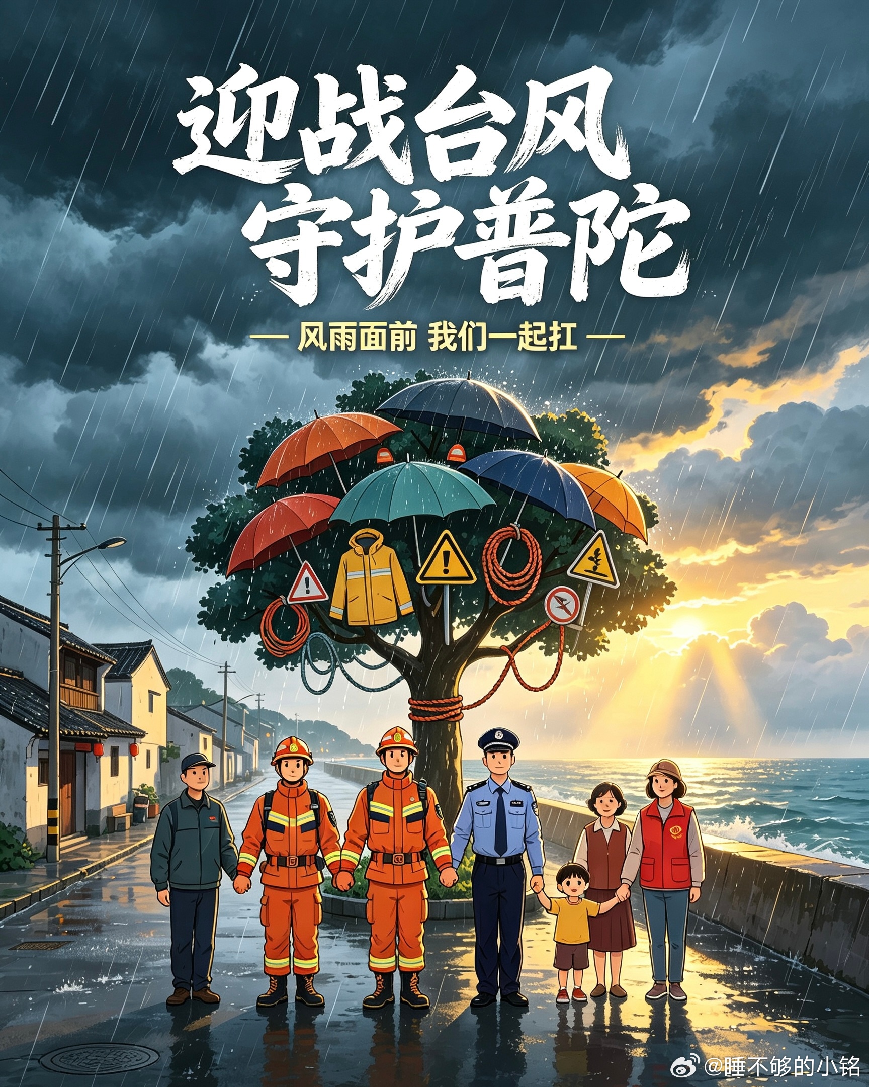 迎战台风，普陀全力以赴！风雨之中有坚守，危难时刻显担当。风雨同舟抗台有普，迎战台