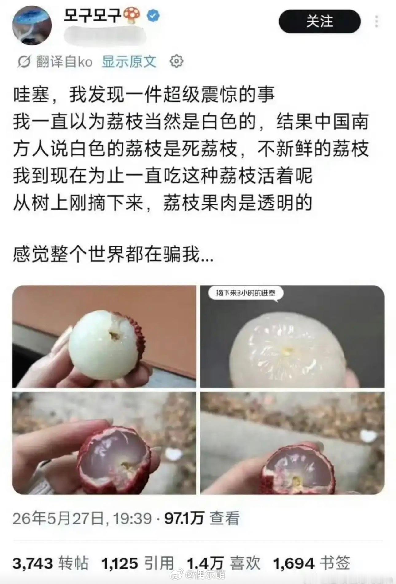 别说小韩没吃过了，北方大部分也没吃过新鲜的荔枝（图片那样的） 