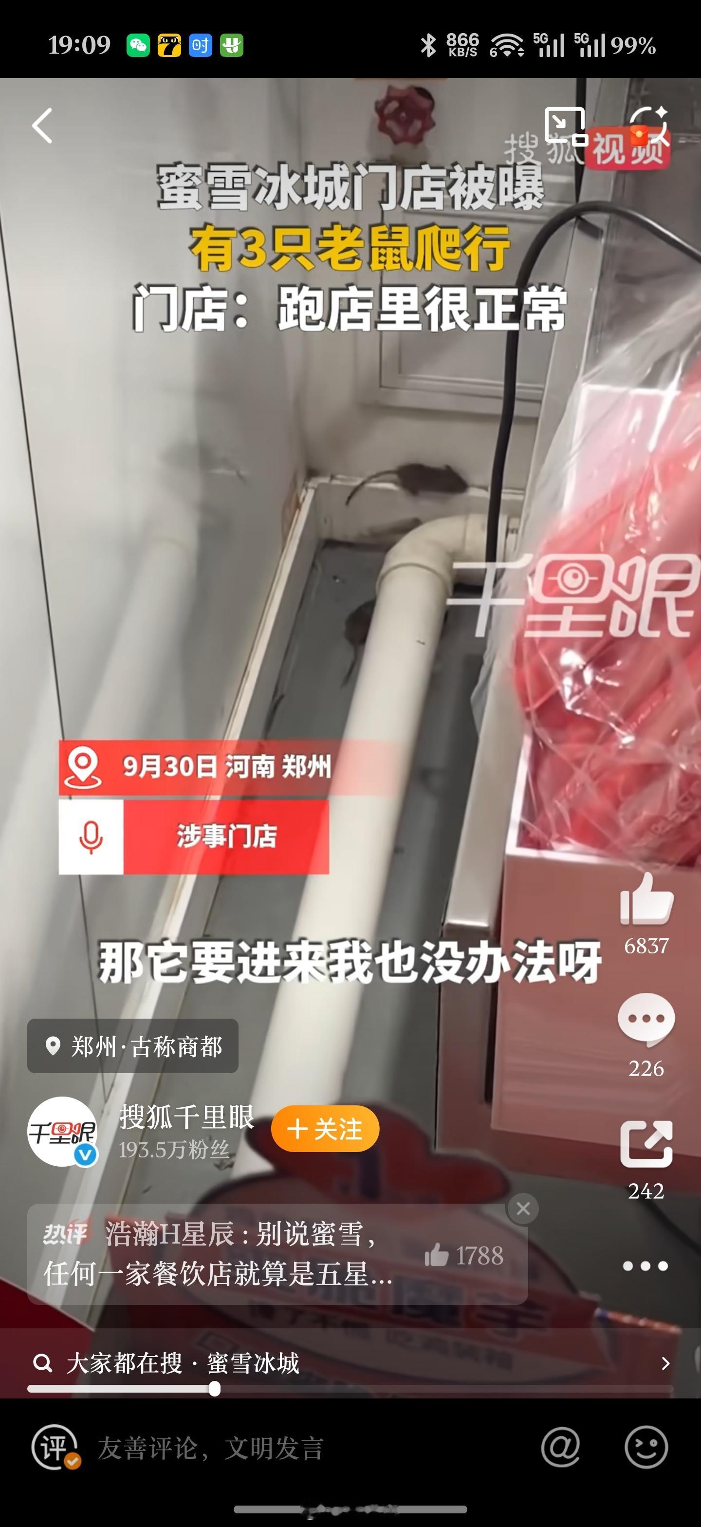蜜雪冰城门店 老鼠横行还是要加强卫生整改，可别真变成蜜鼠冰城[二哈]虽然吧不一定
