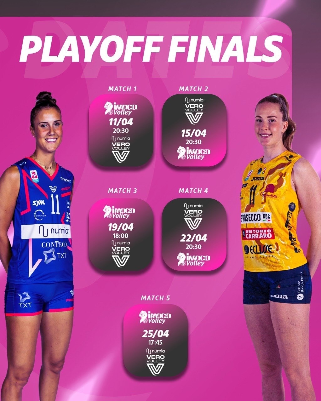 意甲女排总决赛赛程官宣！朱婷 科内利亚诺🆚米兰，五场三胜制！4.12 02:3