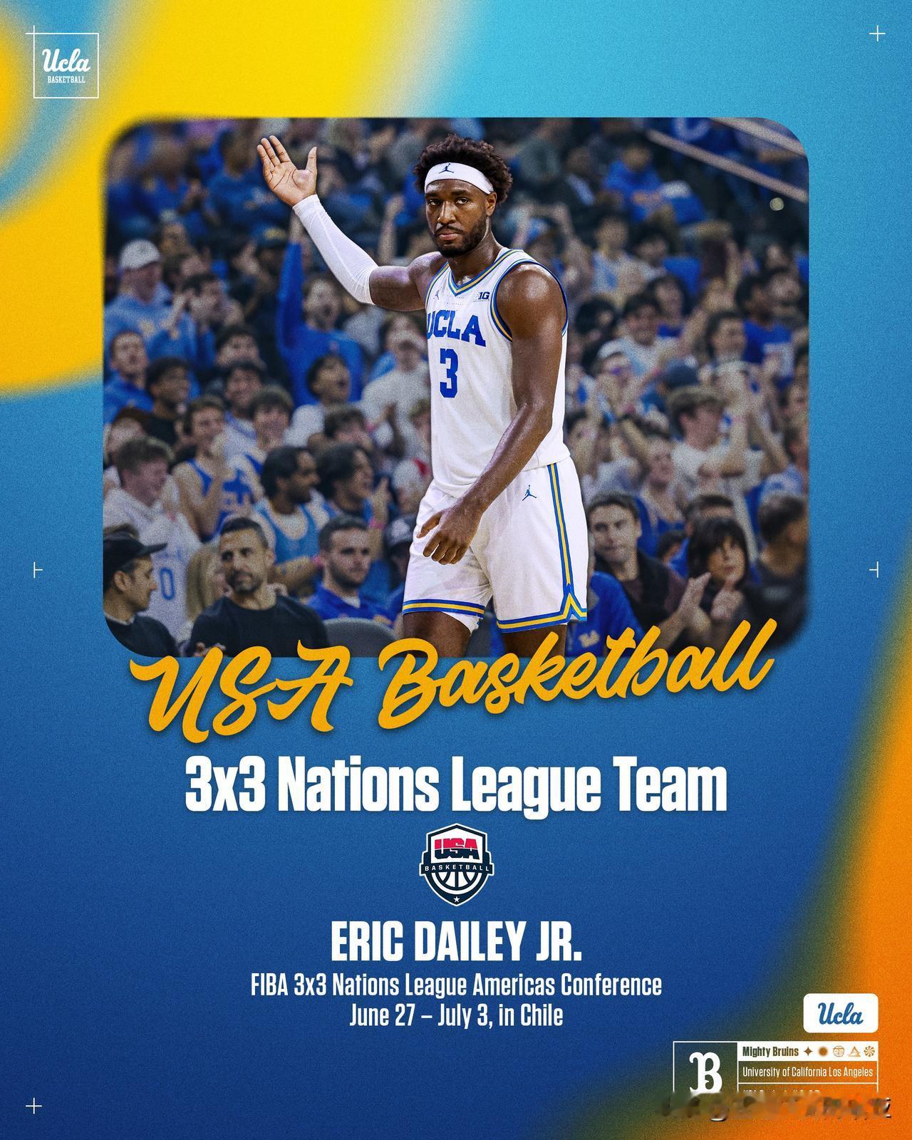 UCLA前锋Eric Dailey Jr入选美国3对3篮球国家队，即将在智利举行