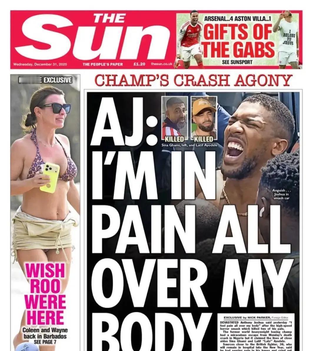 拳王车祸膝盖碎成渣
 
约书亚在尼日利亚翻车，骨头刺破皮肤，现场哀嚎十分钟才被拖