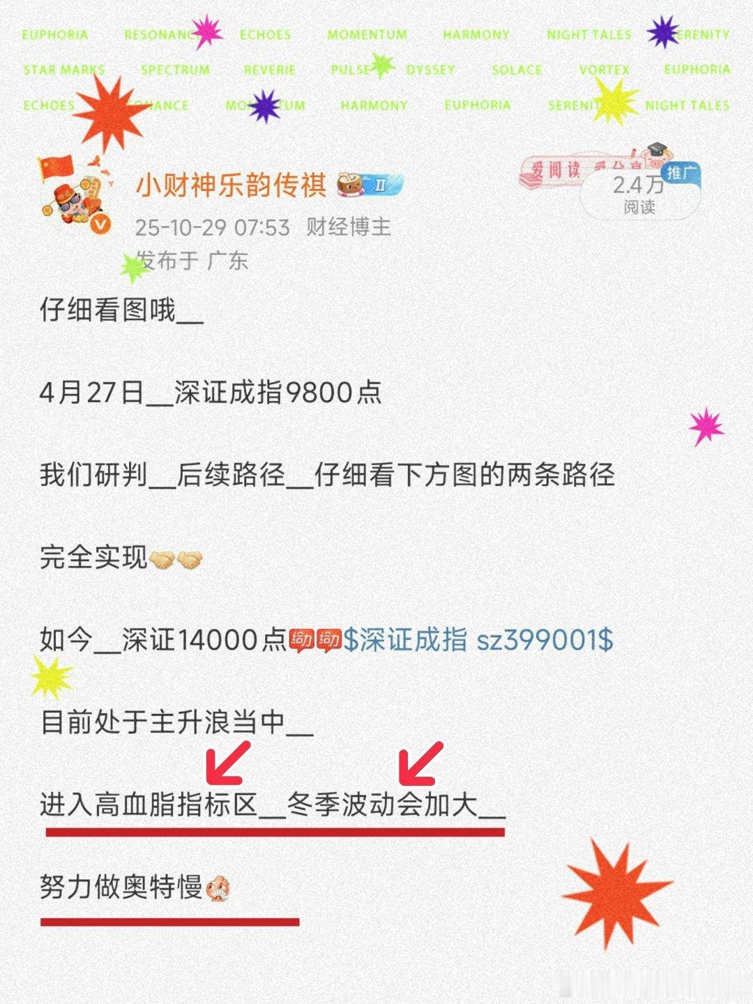 如图＿十月中下旬＿财财多次温馨提示即将进入【冬季整固】① 指标高血脂  ② 波动