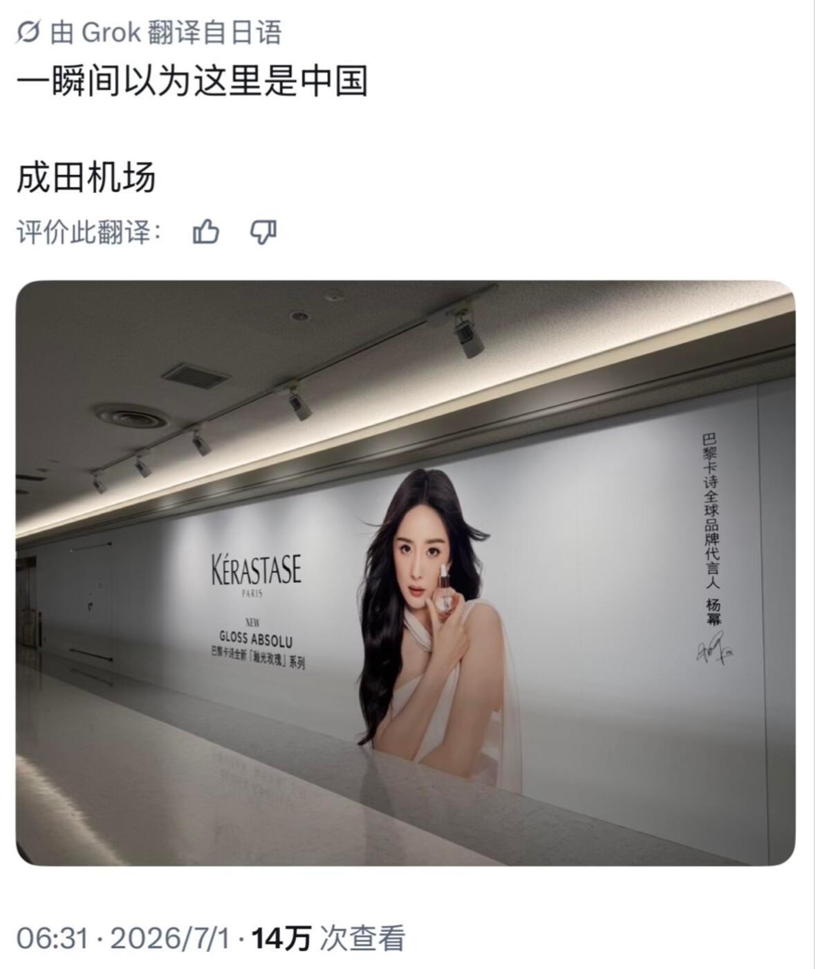杨幂  成田机场里的杨幂巴黎卡诗大地广 