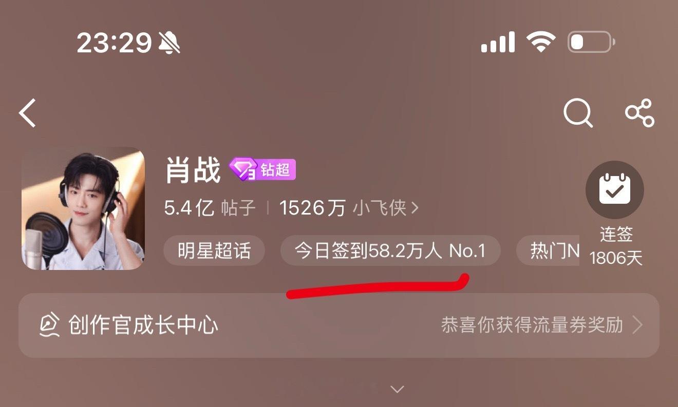 肖战[超话]肖战 签到58.2万，还有最后半小时，超级小飞侠速来。[大学生能飞]