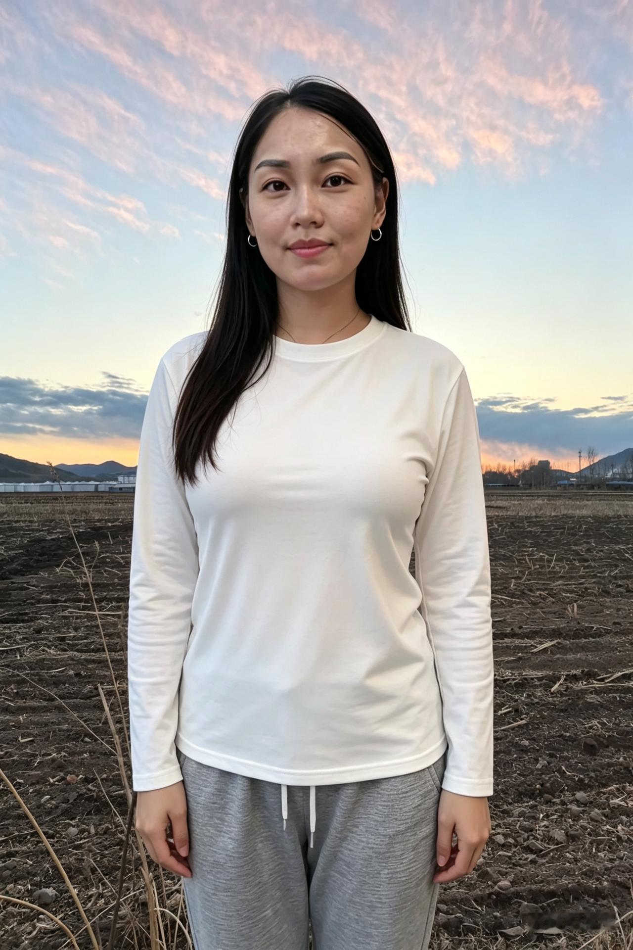 我站在这里
身后是连绵的山，身前是无垠的田
天空是最辽阔的画布
晚霞是最温柔的落