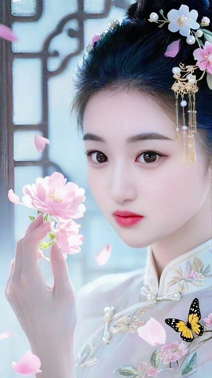 清纯甜美 温柔风 中式旗袍 古韵花神造型 清新的小女孩