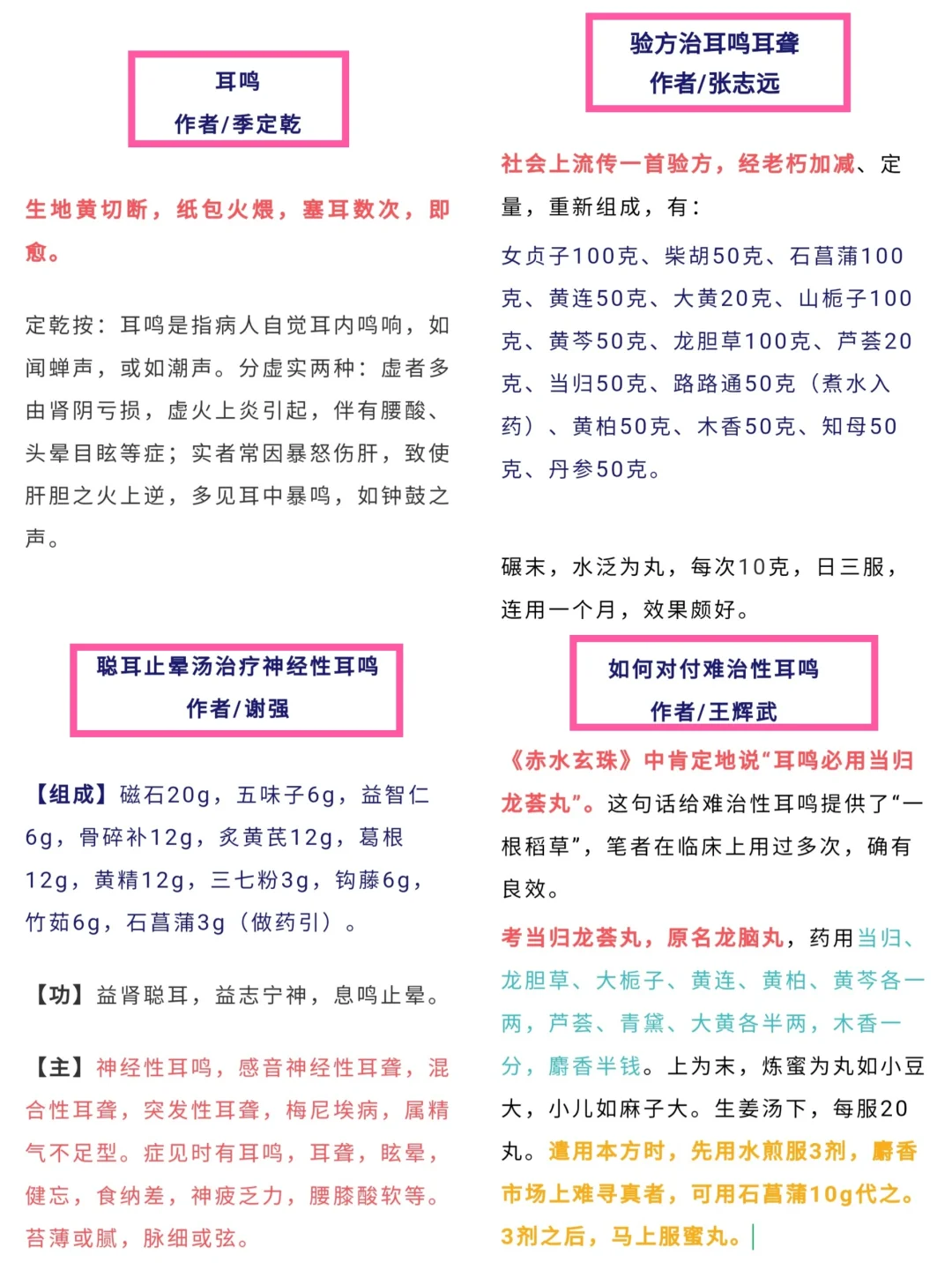 中医：耳鸣难治，久查医书，寻到几方。