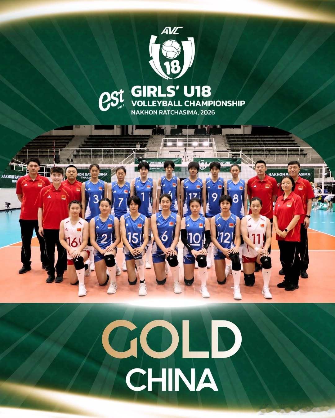 排球 🌟 最强阵容出战的中国U18女排，6场比赛仅丢1局、强势夺冠！14名队员