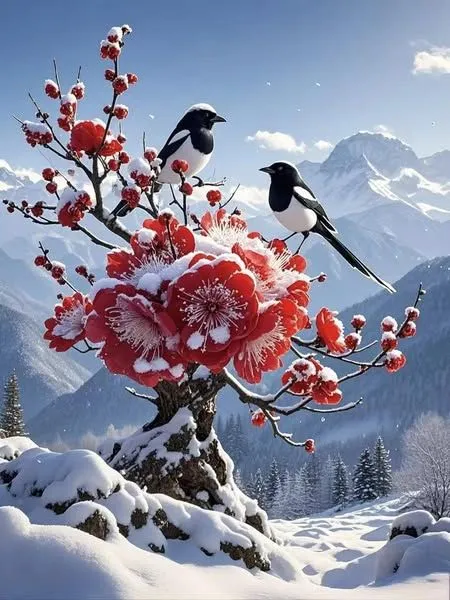 美图欣赏——喜上梅梢 - 雪天的欢愉