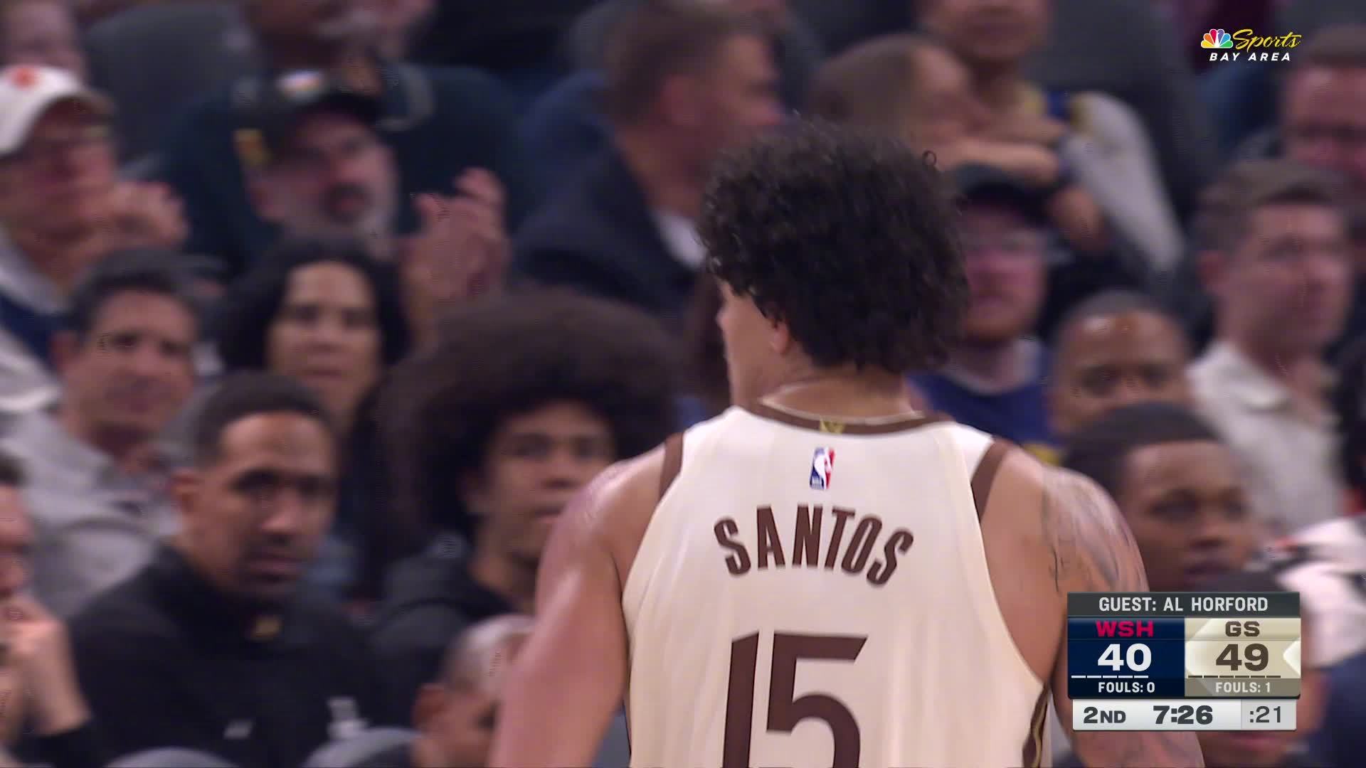 桑托斯命中远投三分！已得14分🔥奇才vs勇士