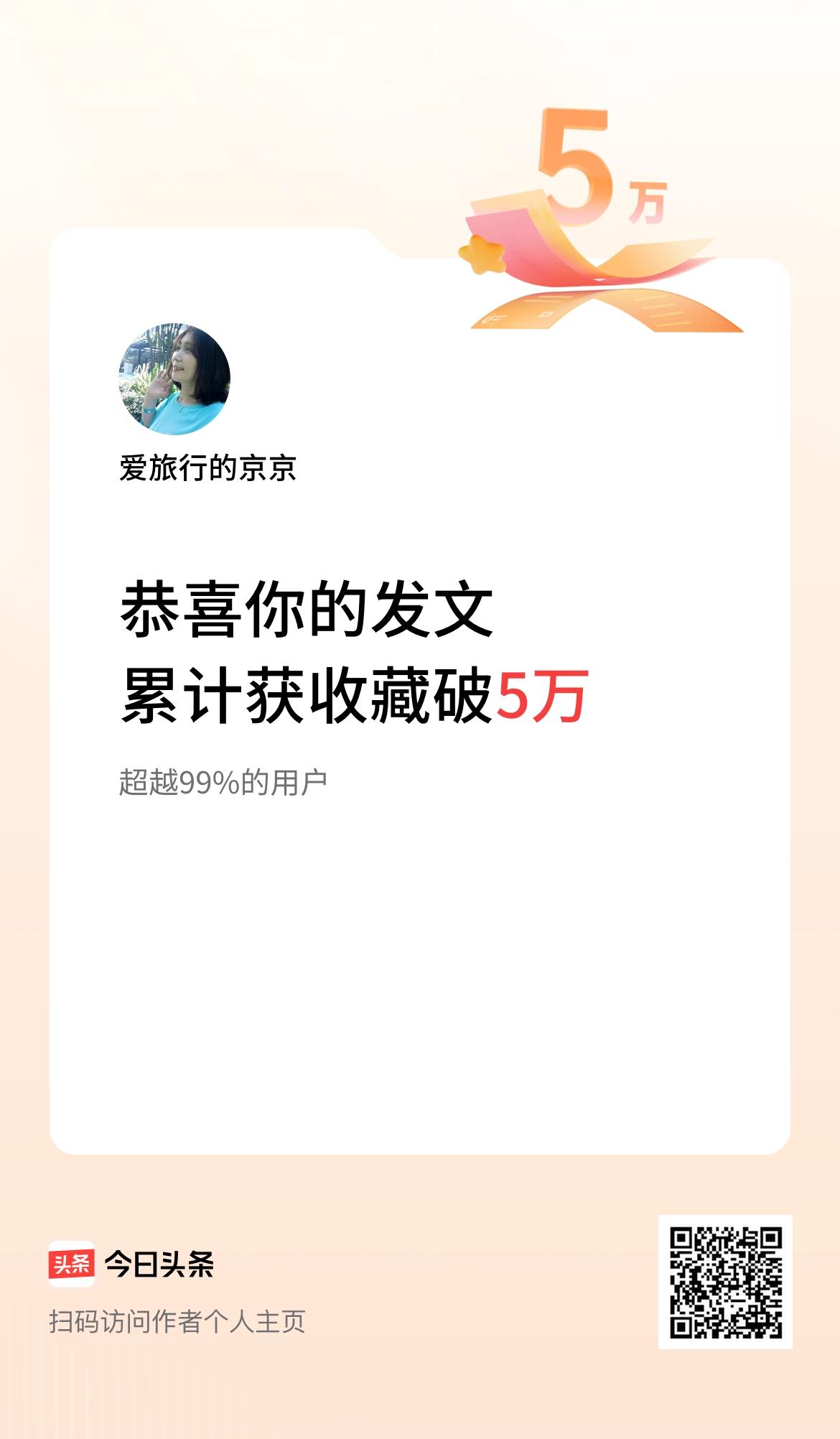  我在头条累计获收藏量破5万啦！