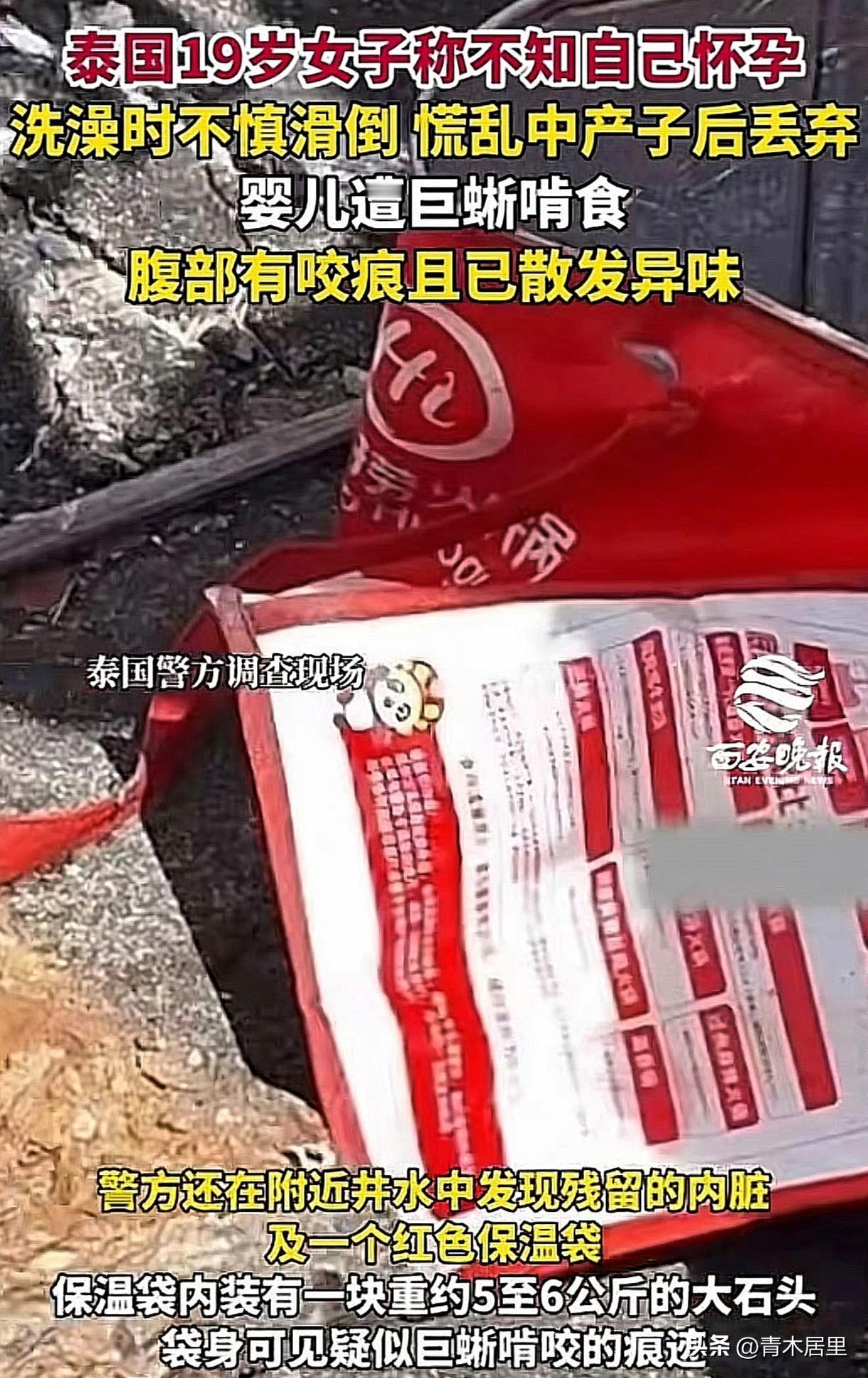 在泰国的某个村庄里，一居民见巨蜥拖行并啃食一新生婴儿尸体，报警后，警察找到了婴儿