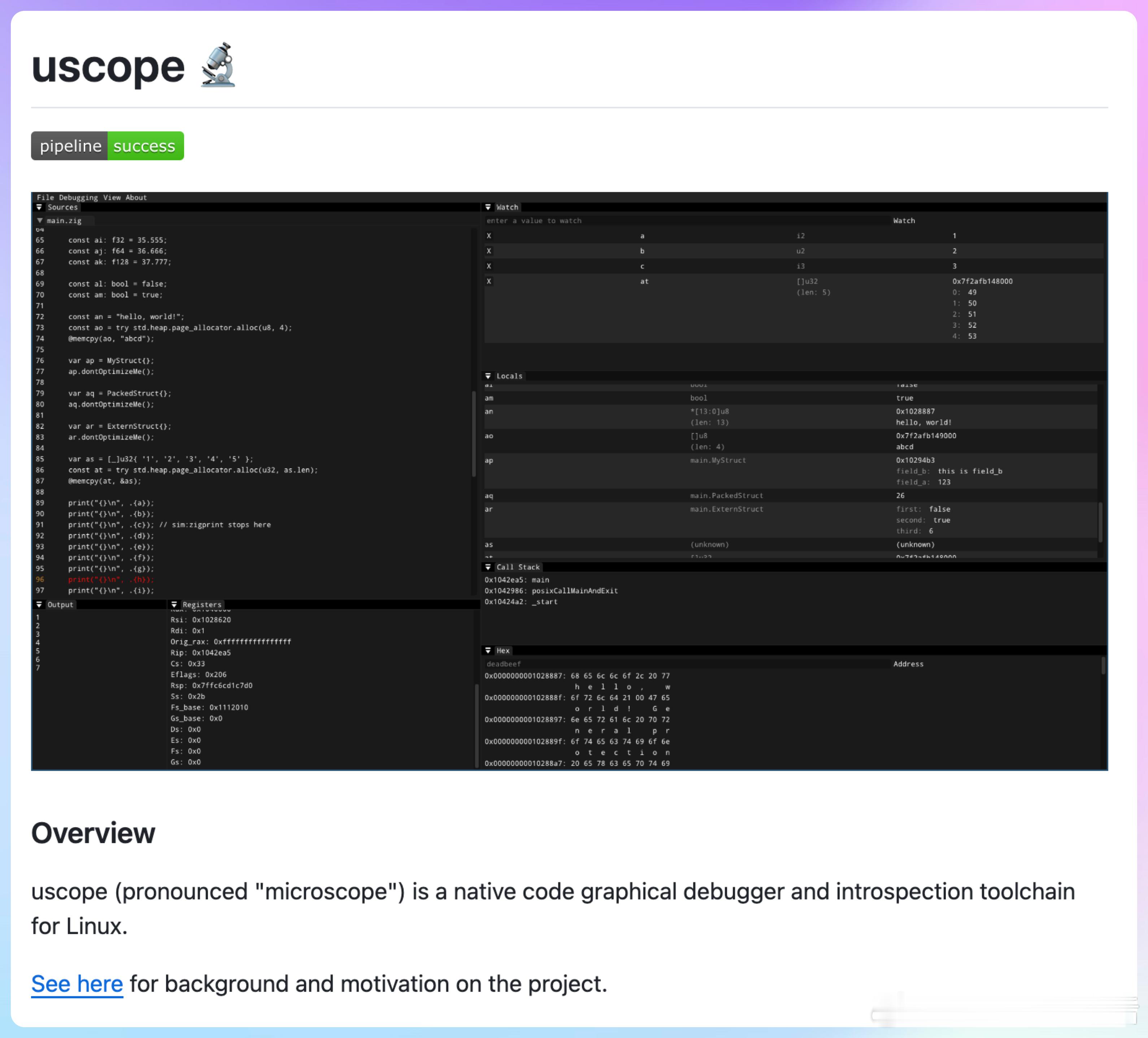 【[356星]uscope：一款为Linux打造的原生代码图形化调试器和内省工具