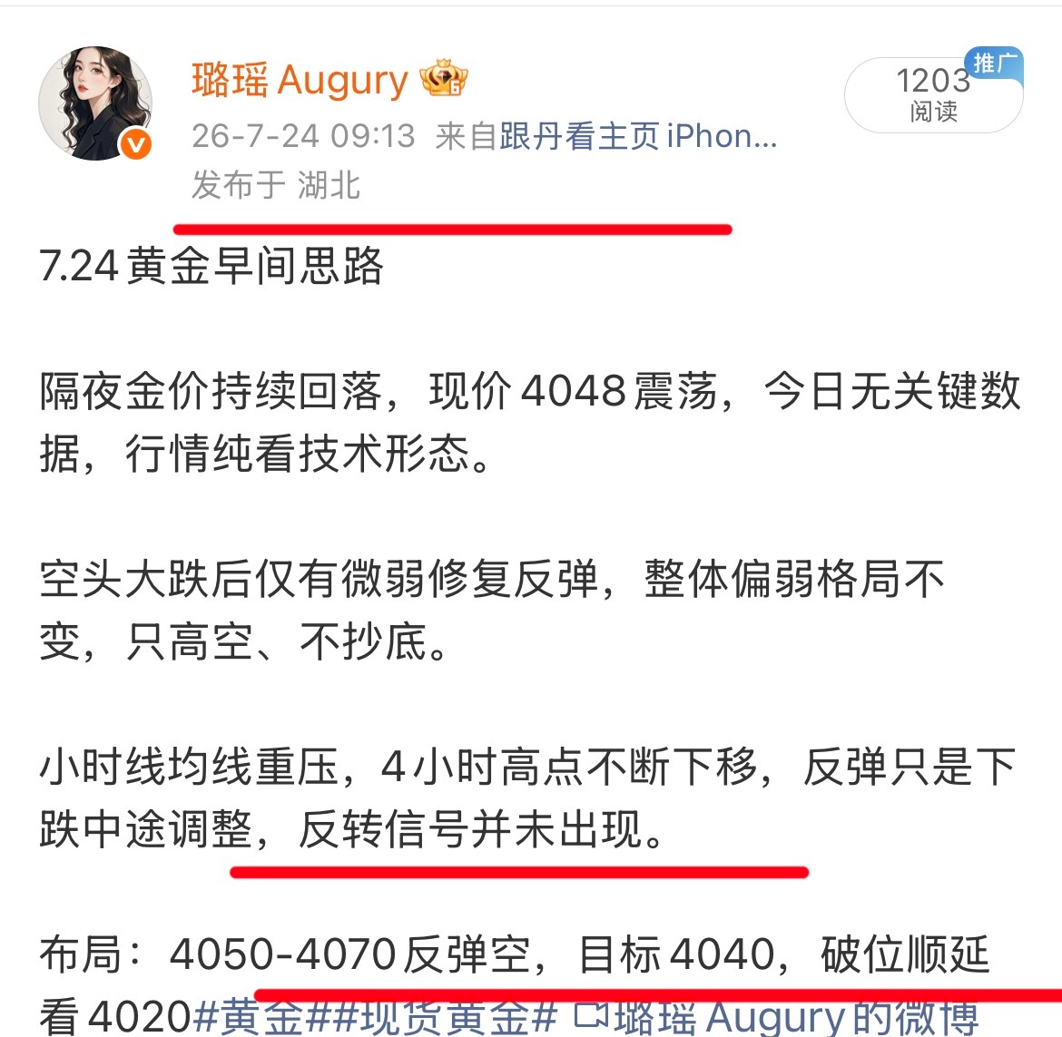 黄金今日策略大获全胜，早间提示4050附近给出的空，最低来到2022，28典空间