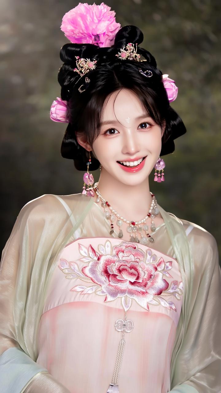 古典美人，粉黛轻妆，花钿点缀，古风韵味十足。