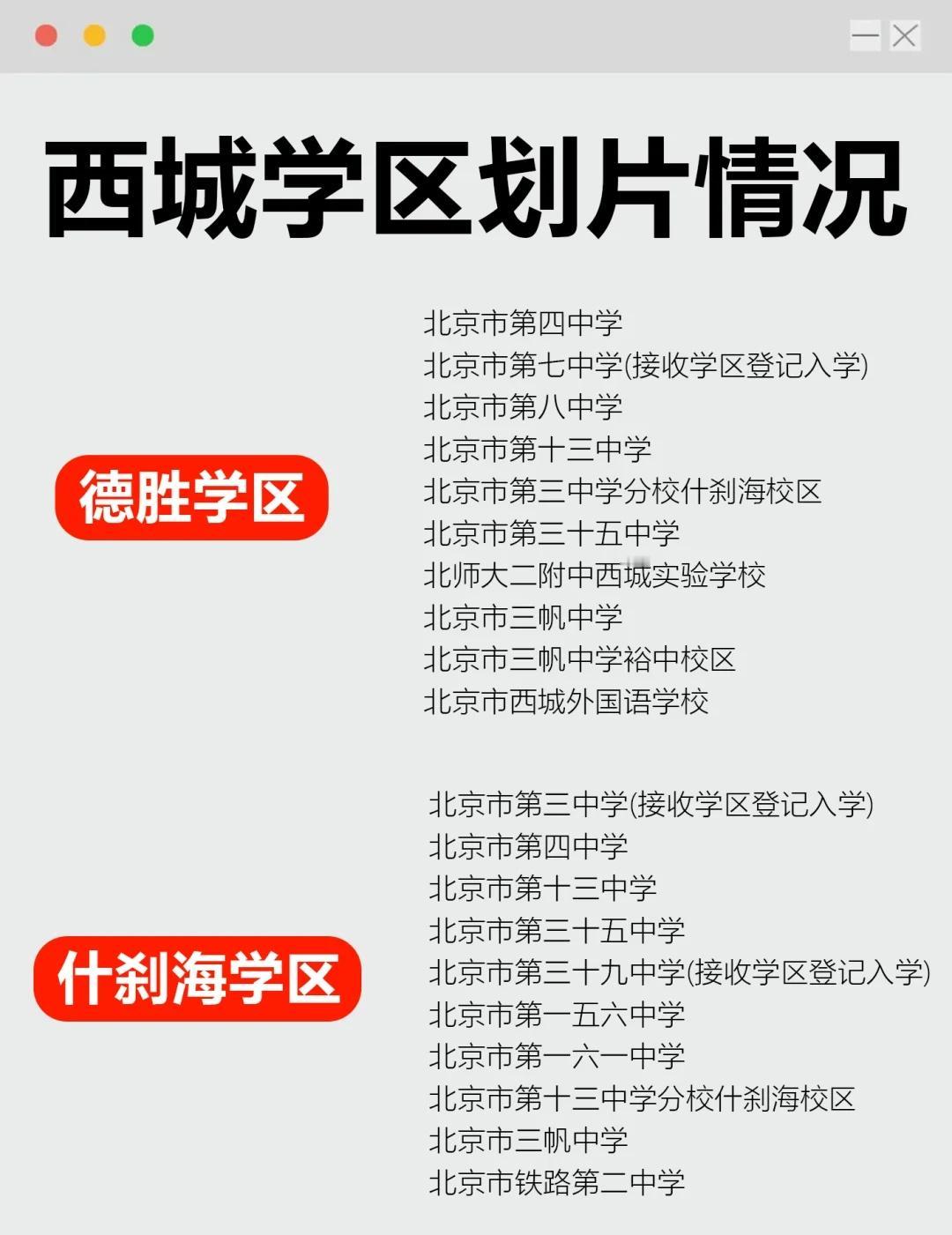 西城学区划片情况总结
1、德胜学区德胜学区中小学整体无坑,传统牛小有育翔和西师附