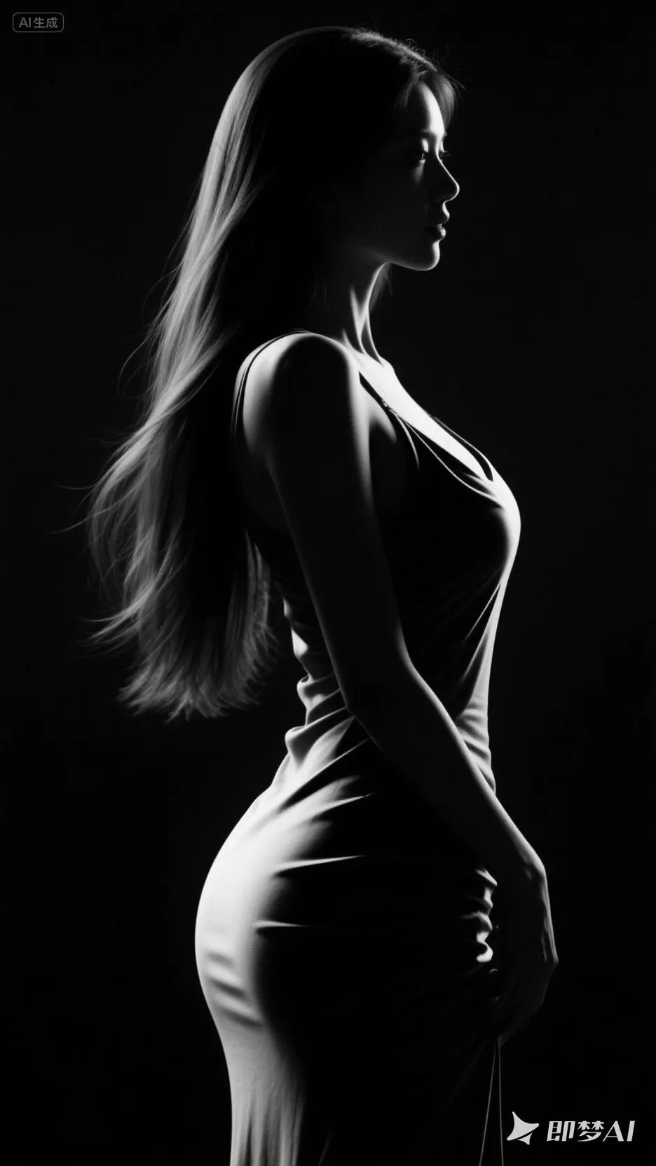 月影照美人，风姿动人间。她站在黑夜里，成了光的容器，也成了影的宿主。这一刻，时间