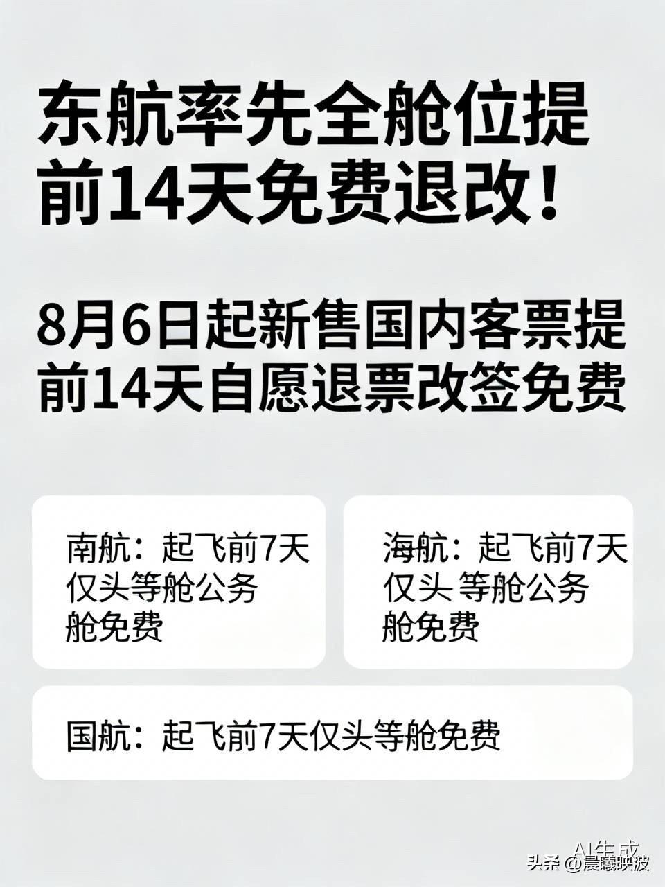 东航率先全舱位提前14天免费退改！看完南航、国航、海航的规定，差距出来了

  