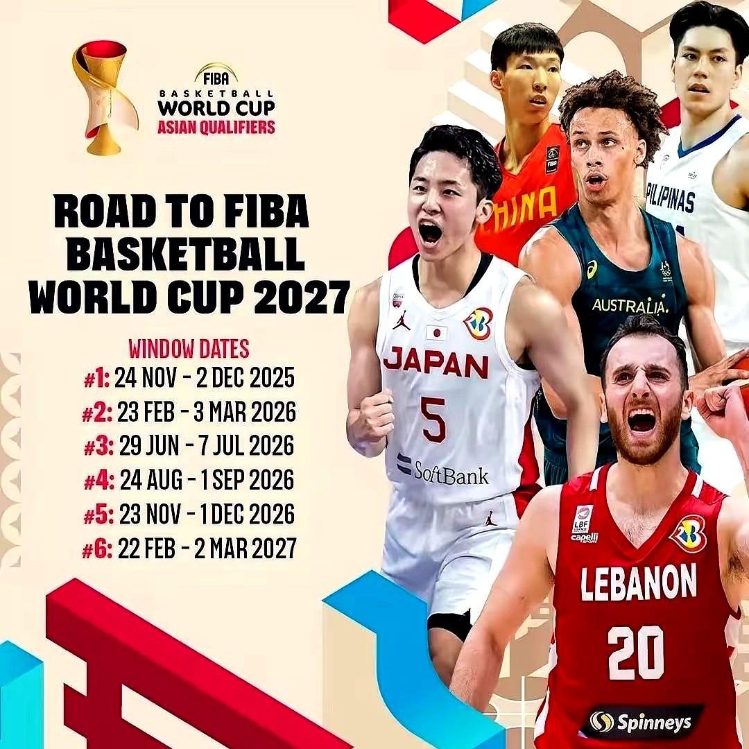 2027男篮世预赛亚洲区分组出来了，各组情况如下：A组澳大利亚、新西兰、菲律宾、