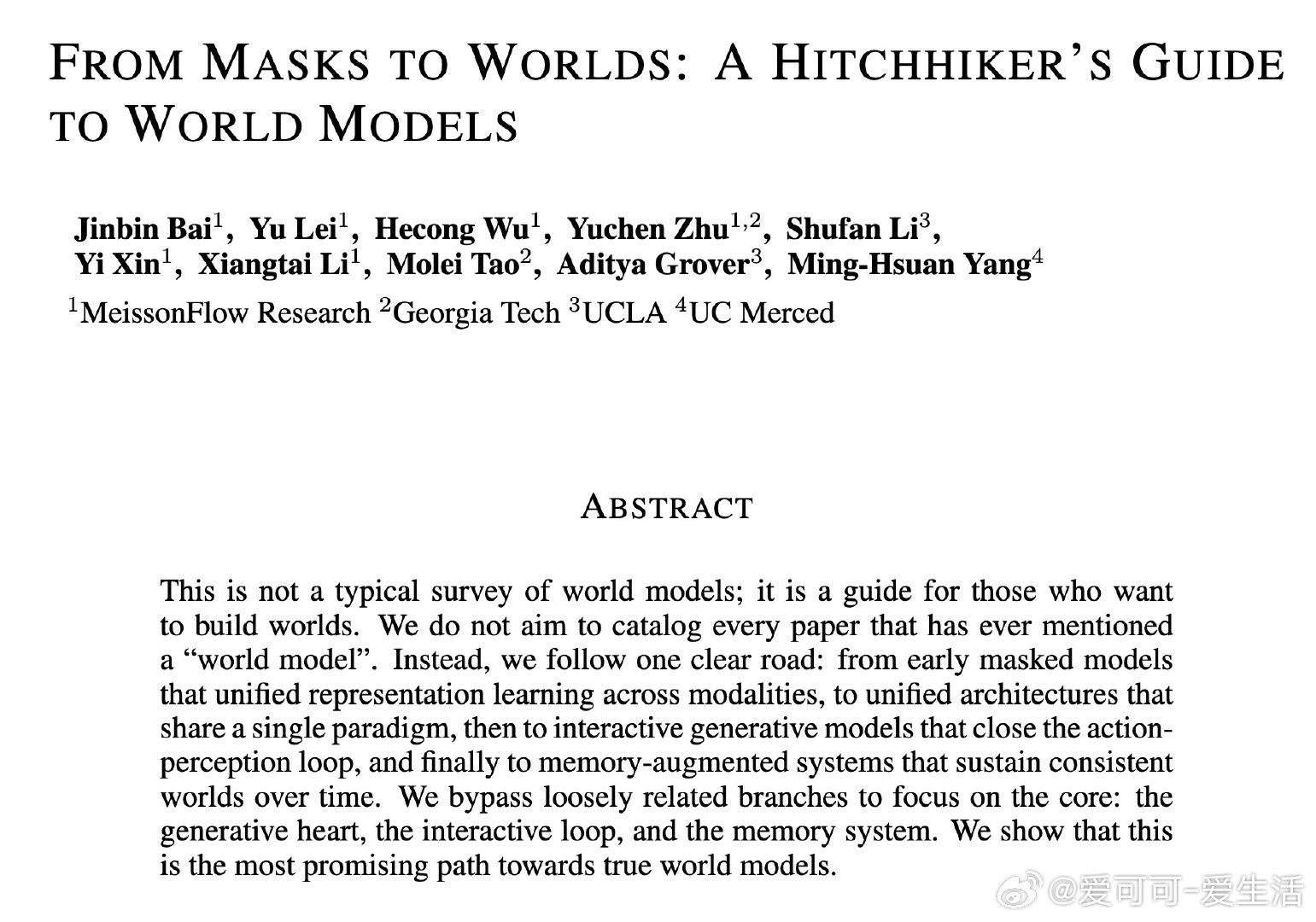 《From Masks to Worlds: A Hitchhiker's Gu