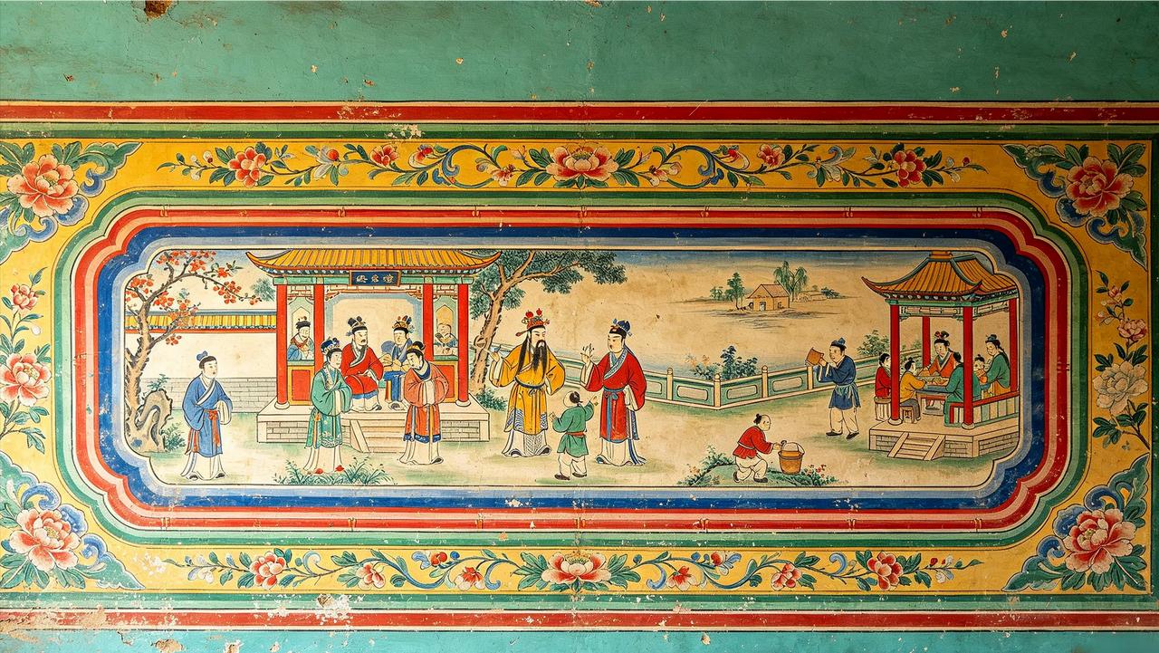 原平农村炕围画
70‑80年代是原平炕围画最红火的时候，农村、周边村子，家里盘土