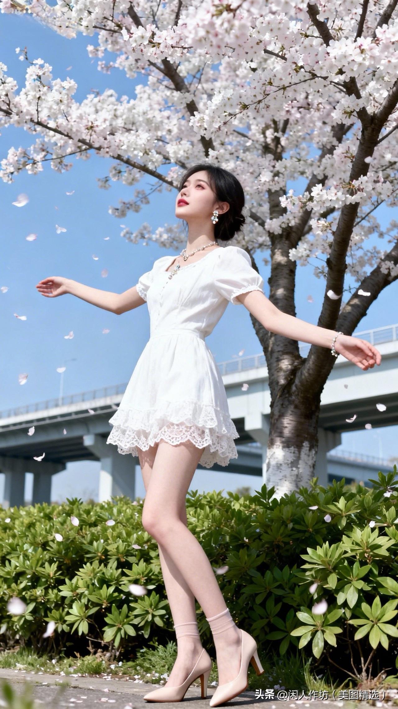 樱花树下花瓣雨展开双臂舞一曲