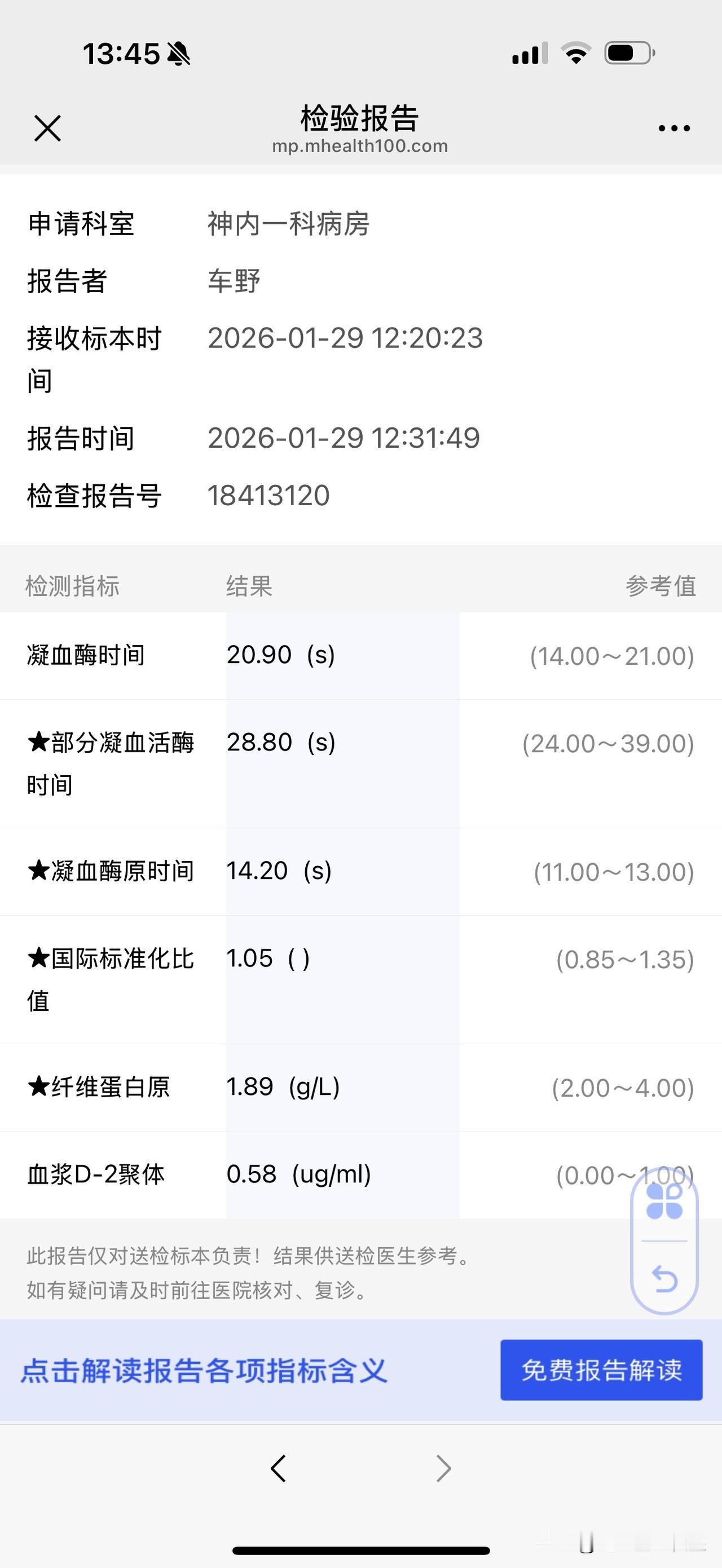 住院连日来经检测凝血功能减弱，纤维蛋白原指标持续下降，1.59，1.45，原因呢