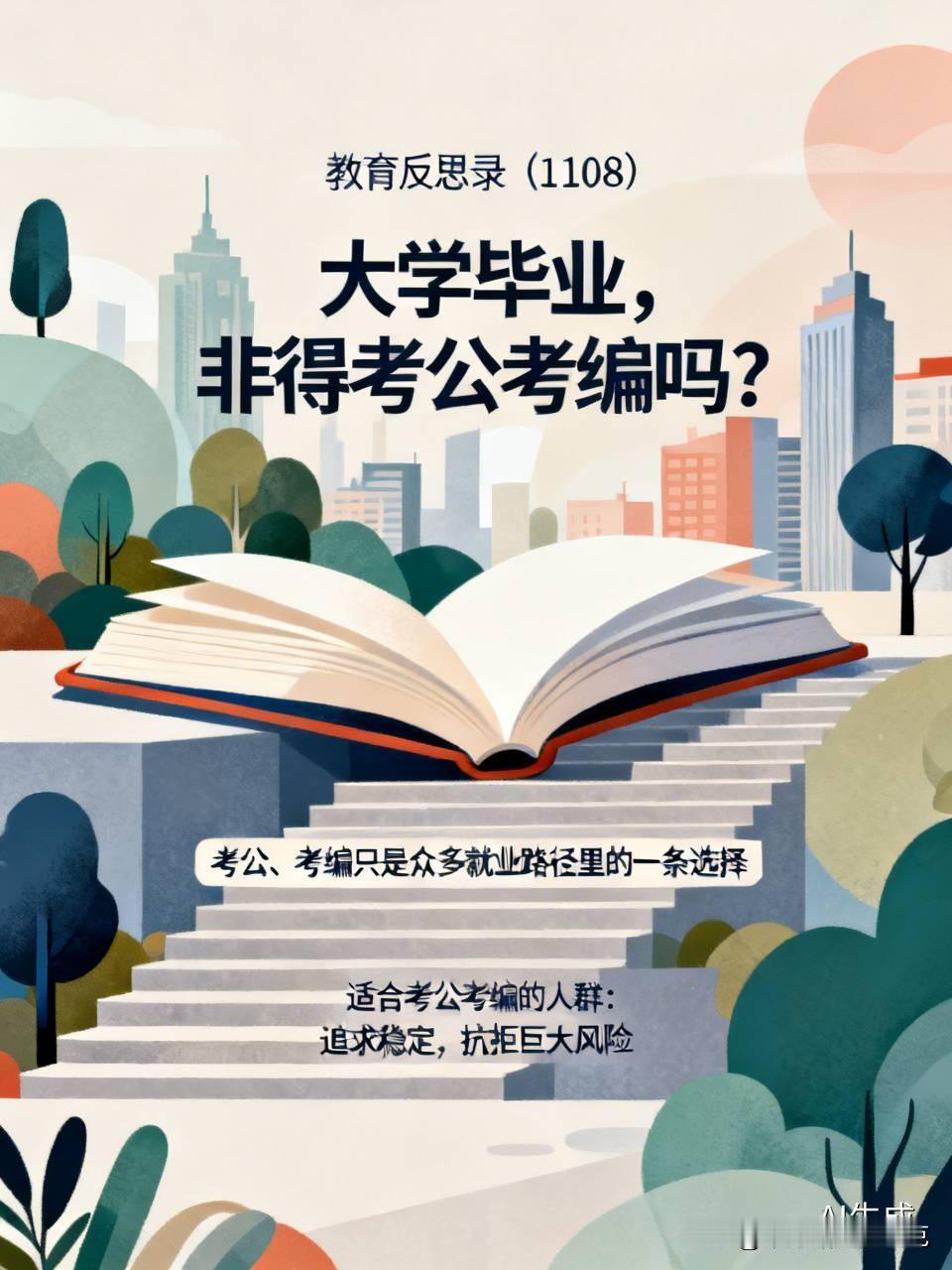 教育反思录（1108）
大学毕业，非得考公考编吗？
考公、考编只是众多就业路径里