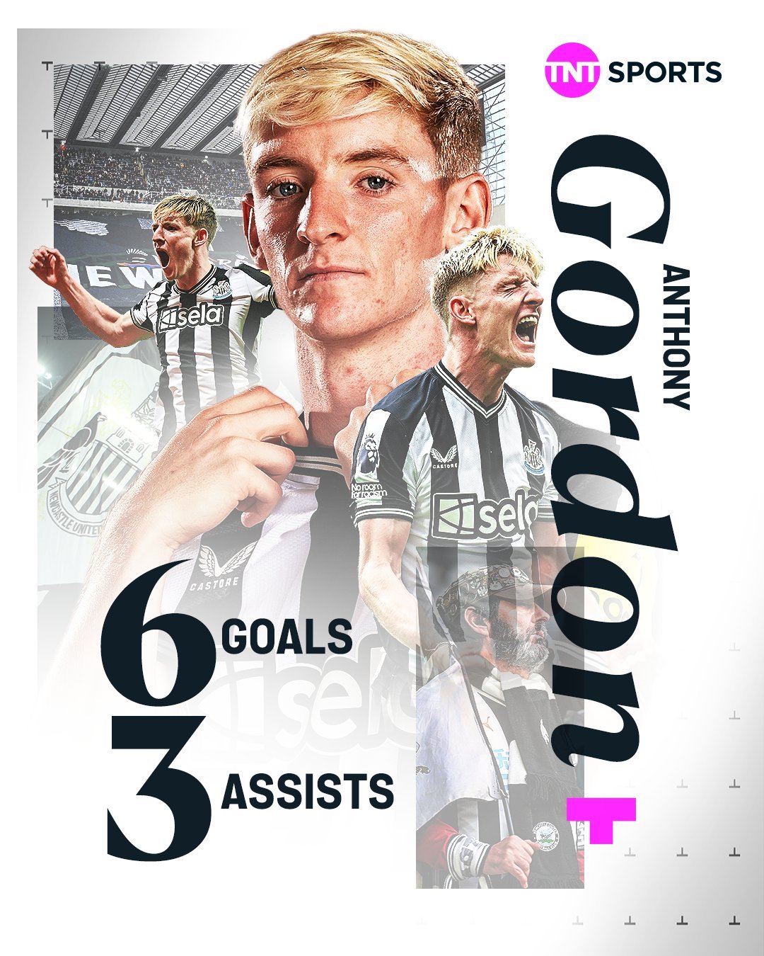 纽卡斯尔上次在联赛里连场击败曼联还是在1972年，戈登之前在主场连续4场英超进球