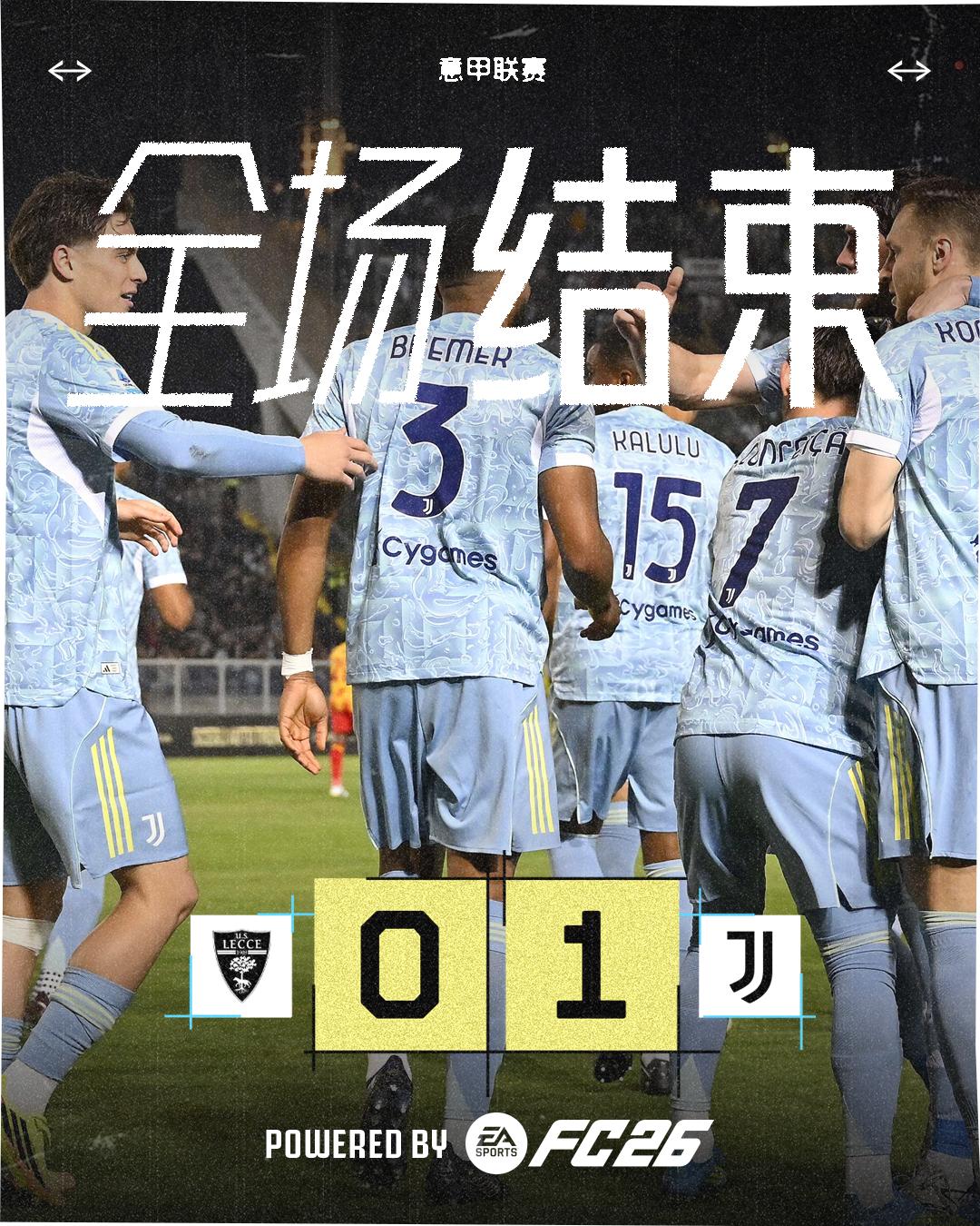 莱切vs尤文图斯 全场结束

凭借弗拉霍维奇开场的进球
我们1-0客场战胜莱切