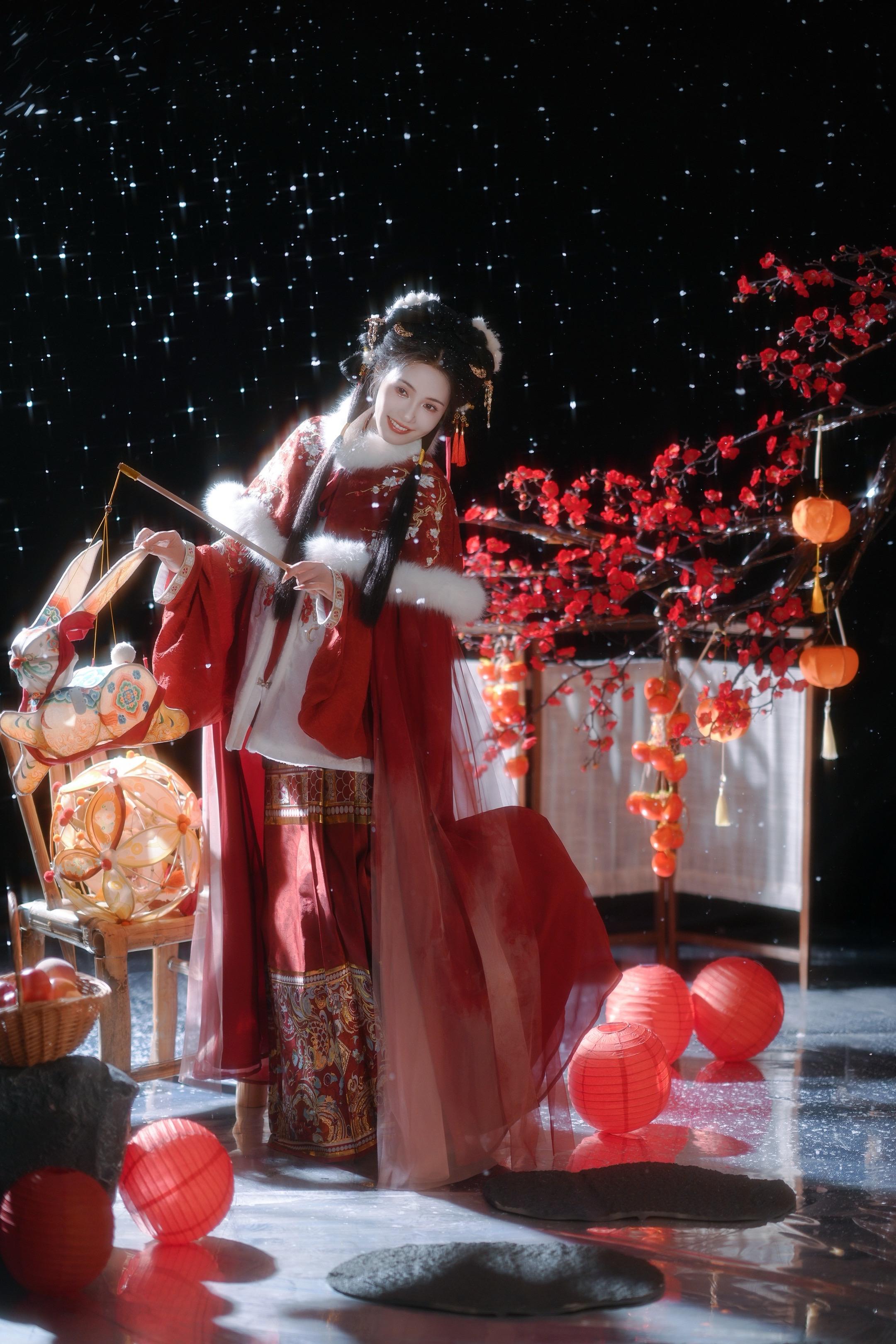 红梅白雪带来的新春氛围。