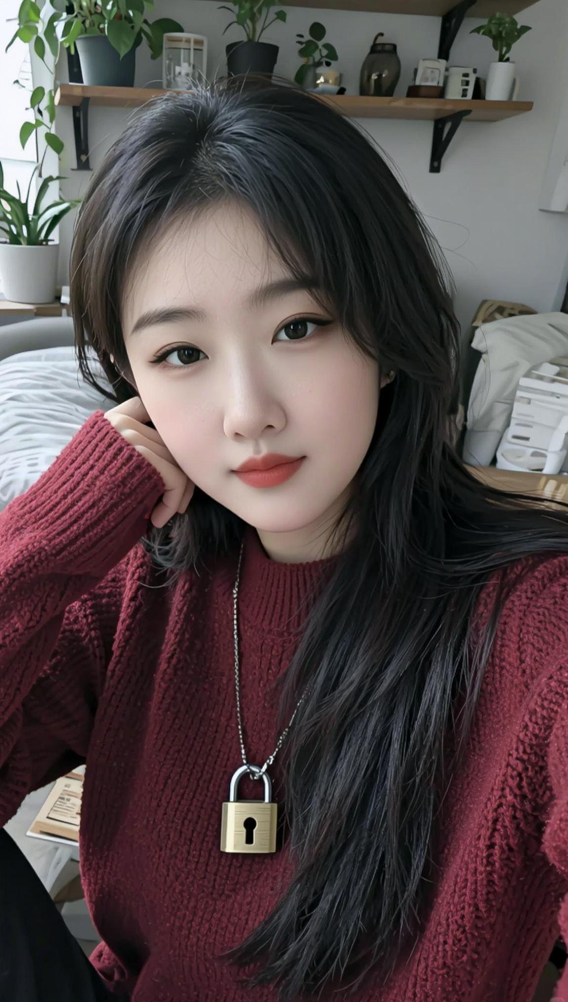 AI酒红毛衣自拍 抖音ai创作