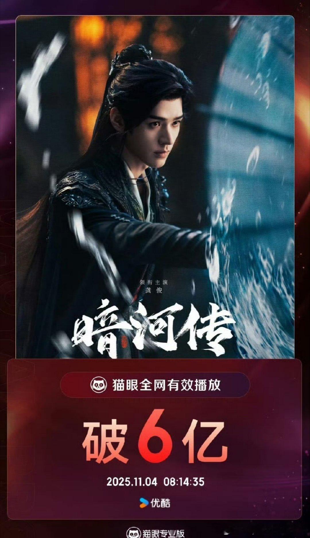 龚俊《暗河传》全网有效播放量破6亿，大家快来优酷追暗河，超级好看的一部玄幻武侠剧