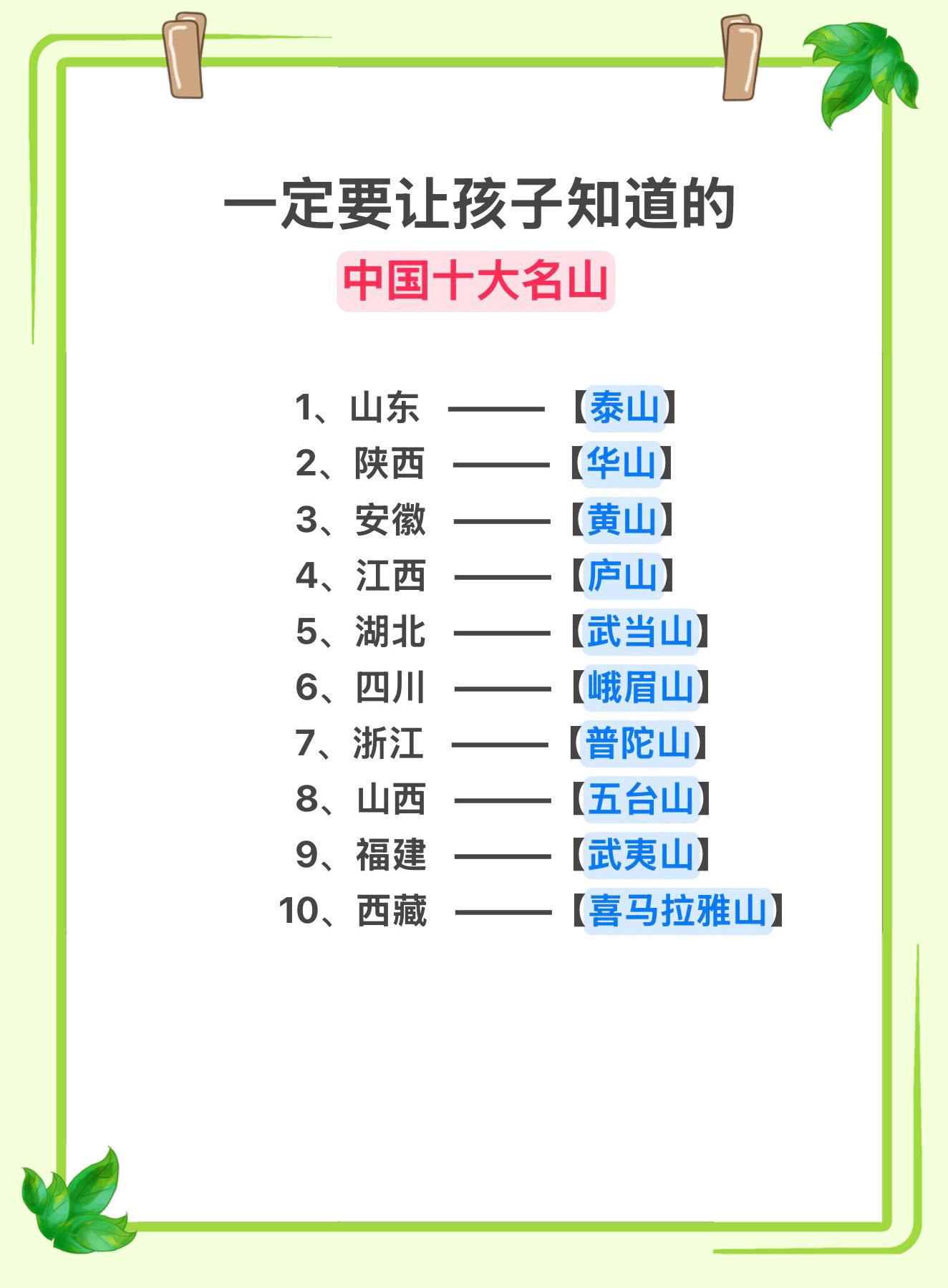 中国十大名山，你知多少～