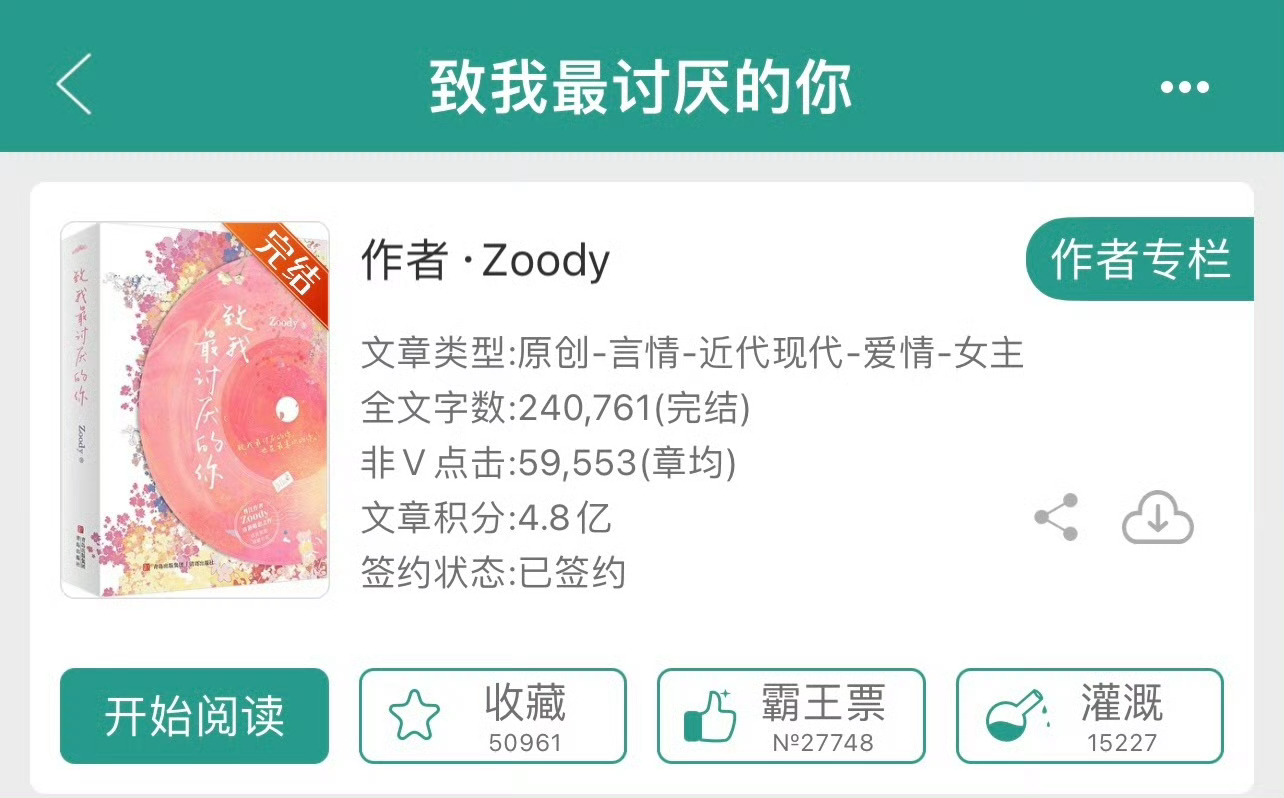 小说推荐：《致我最讨厌的你》作者:zoody简评：女设计师vs精英高管，同居梗，