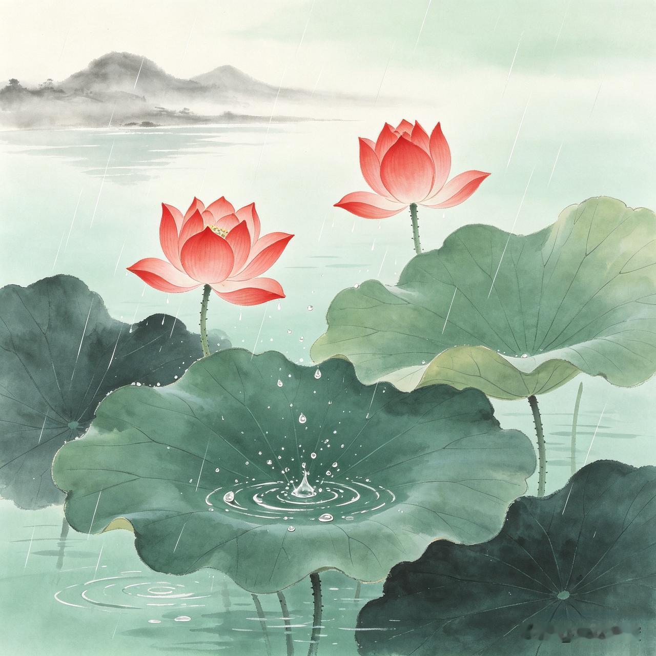 碧柳吟诗风润笔，
红荷作赋雨敲笺。

＃晒图笔记大赛＃
