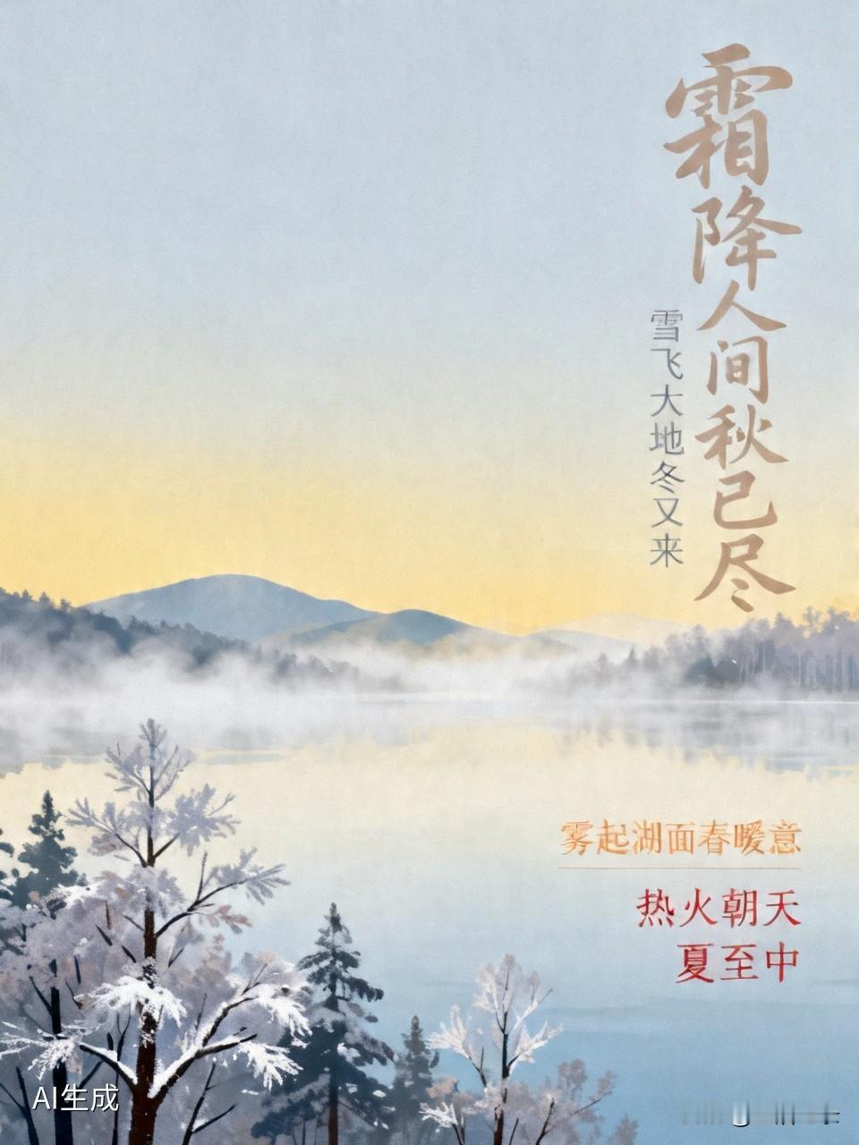 “霜降人间秋已尽，雪飞大地冬又来”，霜降作为秋季最后一个节气，意味着人间秋色将尽