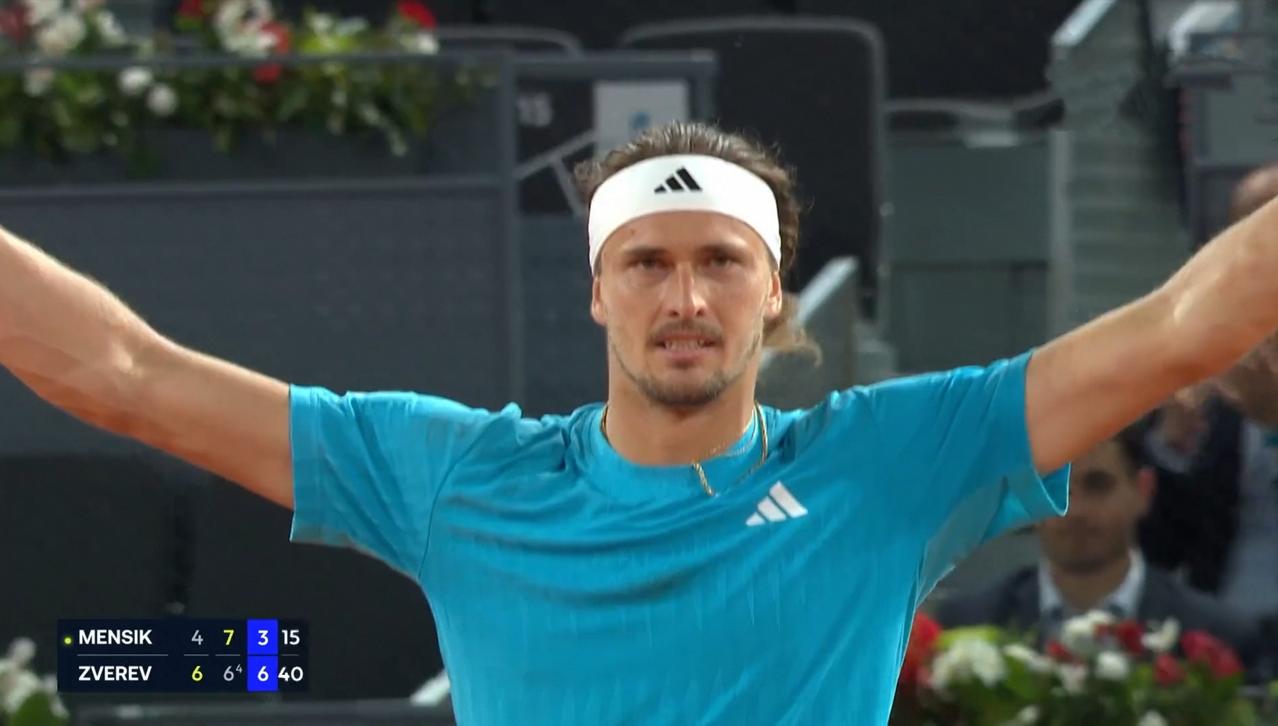 兹维列夫马德里大师赛波折中击败新生代门西克，闯进八强
         北京时间