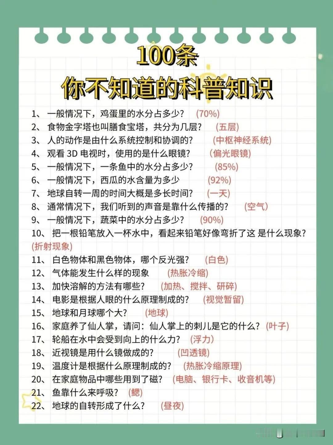 100条你不知道的科普知识，涨知识啦！🧐📚
科普知识就像生活中的小宝藏，能让