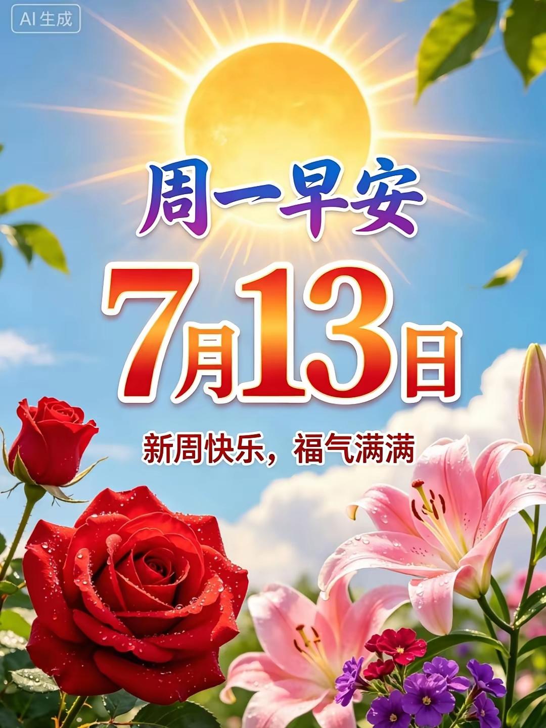 7.13日🌹🍎♥️早上好😁[福]🌹
感恩相遇，珍惜友谊。愿我们：共度岁月