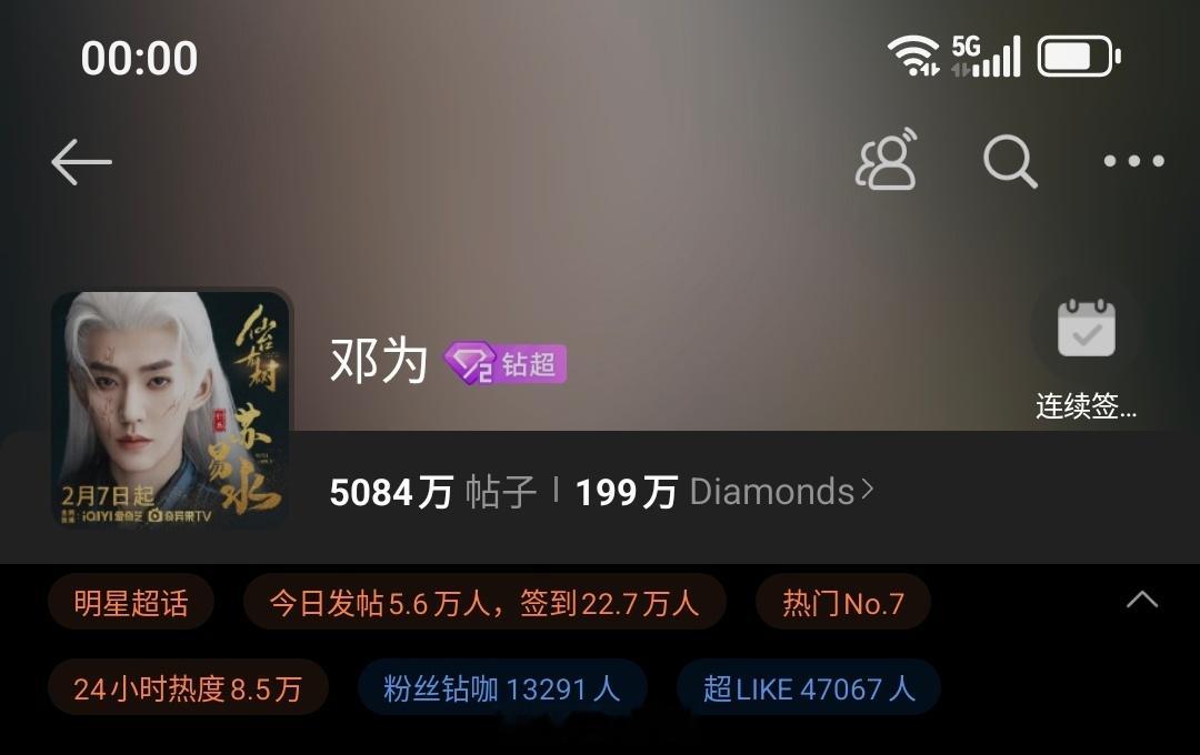 小仙来啦！准时！靠谱！钻姐早点休息，明天继续追剧！邓为昨日超话数据，发帖量突破5