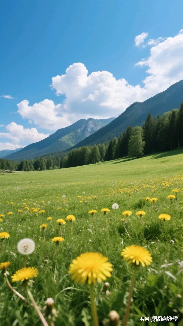 蓝天白云下的野花盛开，大自然的美好尽收眼底！🌸🌿🍃高山的野花 公园野花