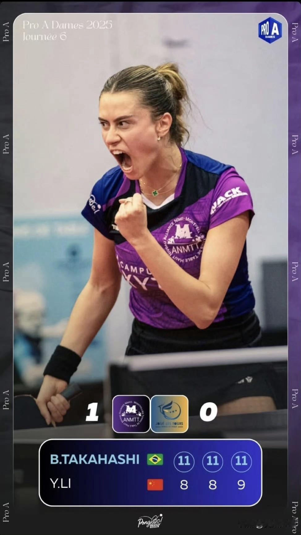 2025-2026赛季法甲乒乓球联赛
女子第六轮：12.19
【茹埃莱图尔三比一